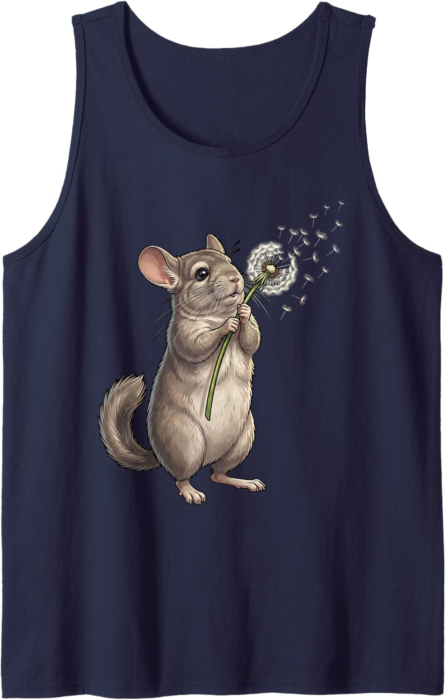 Chinchilla Dandelion Art Animal Wildflower Sleeveless Tank Top - Navy Blue