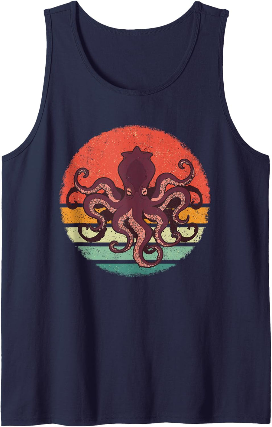 Octopus Kraken Cuttlefish Retro Sunset Tank Top - Navy Blue