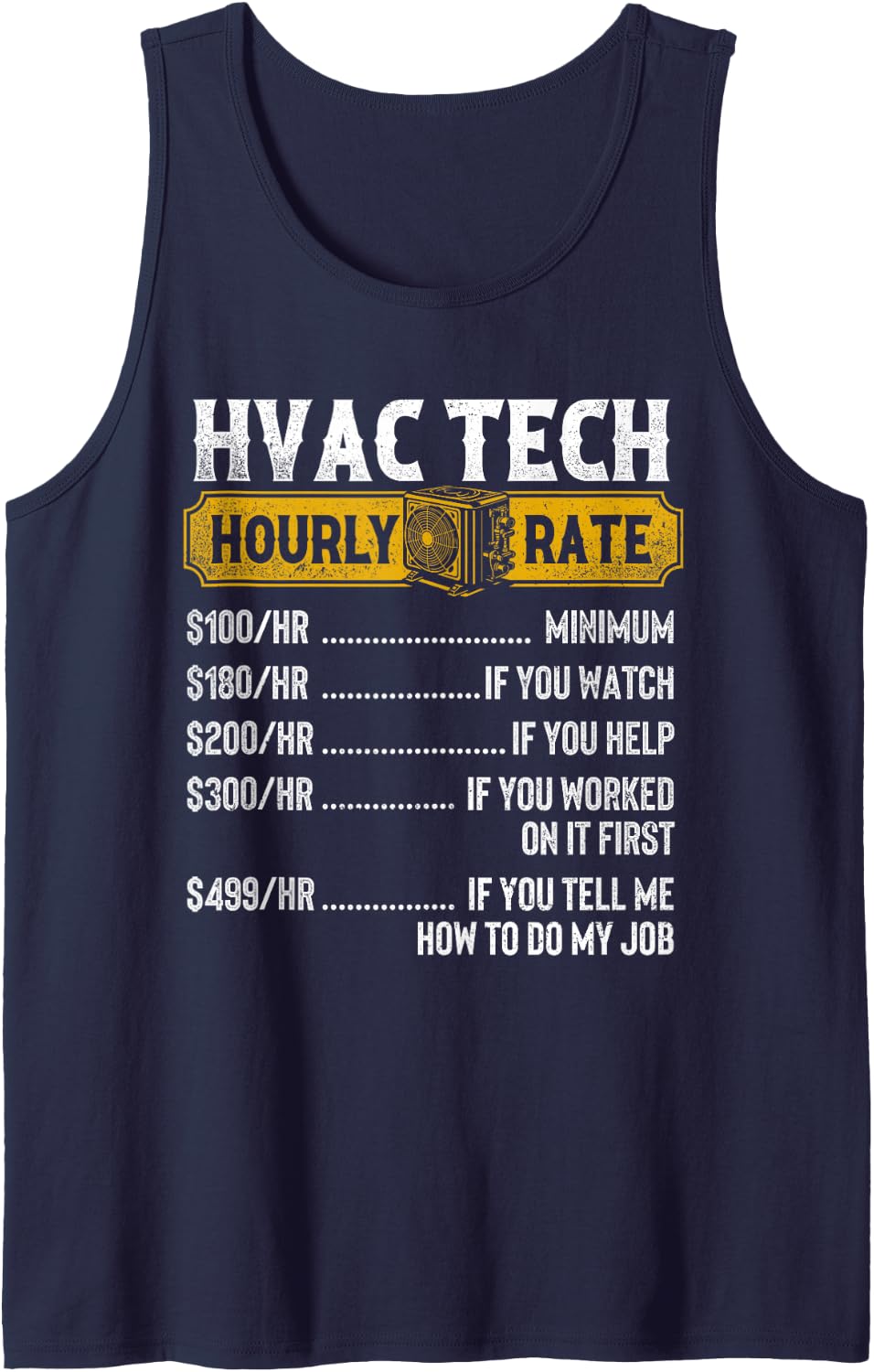 HVAC Tech Hourly Rate - HVAC Technician AC Repair Sleeveless Tank Top - Navy Blue