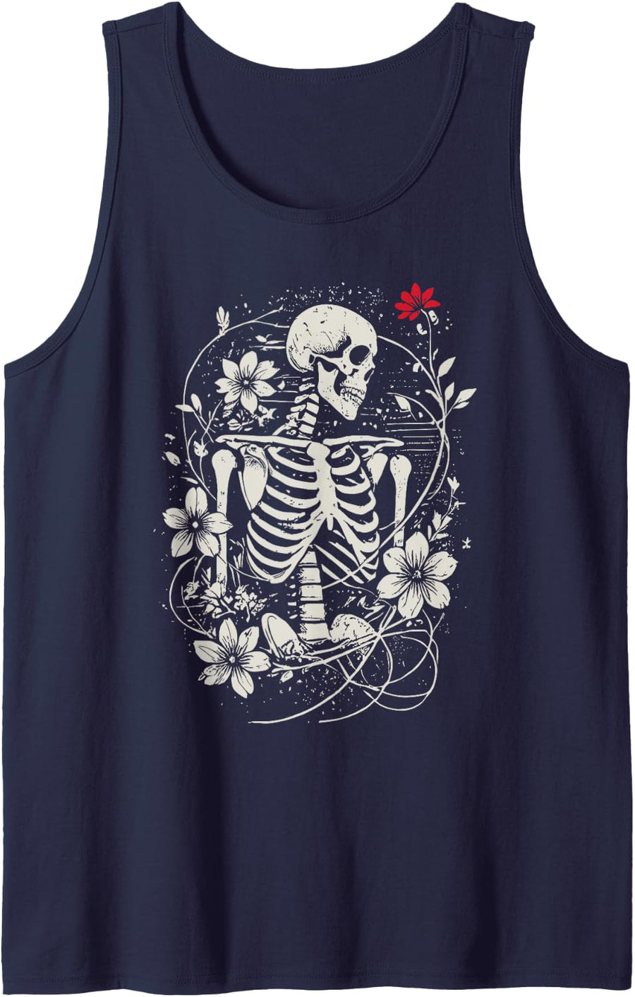 Floral Skeleton Goth Flowers Dark Alt Grunge Aesthetic Tank Top - Navy Blue