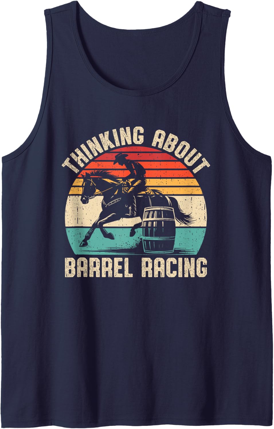 Thinking About Barrel Racing Funny Barrel Racing Sleeveless Tank Top - Navy Blue