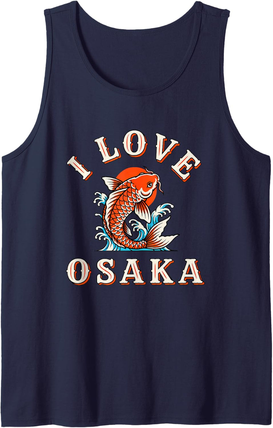 I Love Osaka Koi Fish Japanese Tattoo Carp Japan Travel Sleeveless Tank Top - Navy Blue