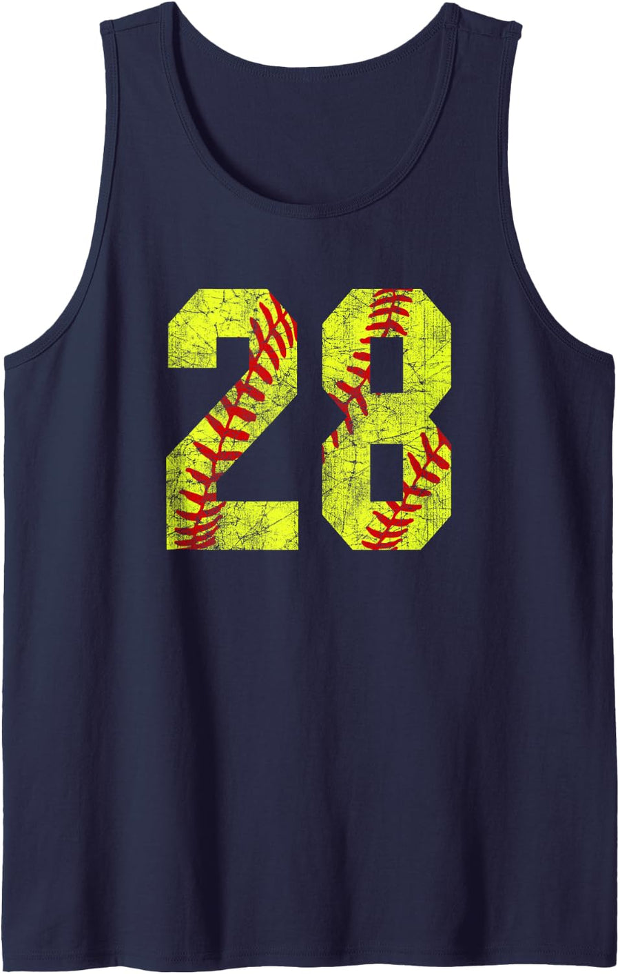 Vintage Distressed Grunge Softball 28 Jersey Number Tank Top - Navy Blue