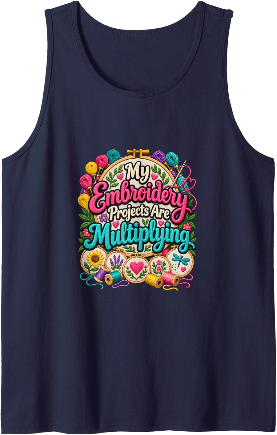 My Embroidery Projects are Multiplying Funny Stitching Sleeveless Tank Top - Navy Blue