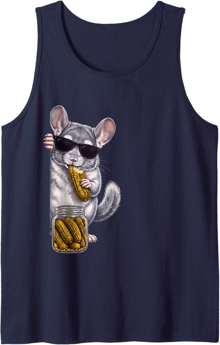 Chinchilla Peeking Eating Pickles Funny Animal Men Women Sleeveless Tank Top - Navy Blue