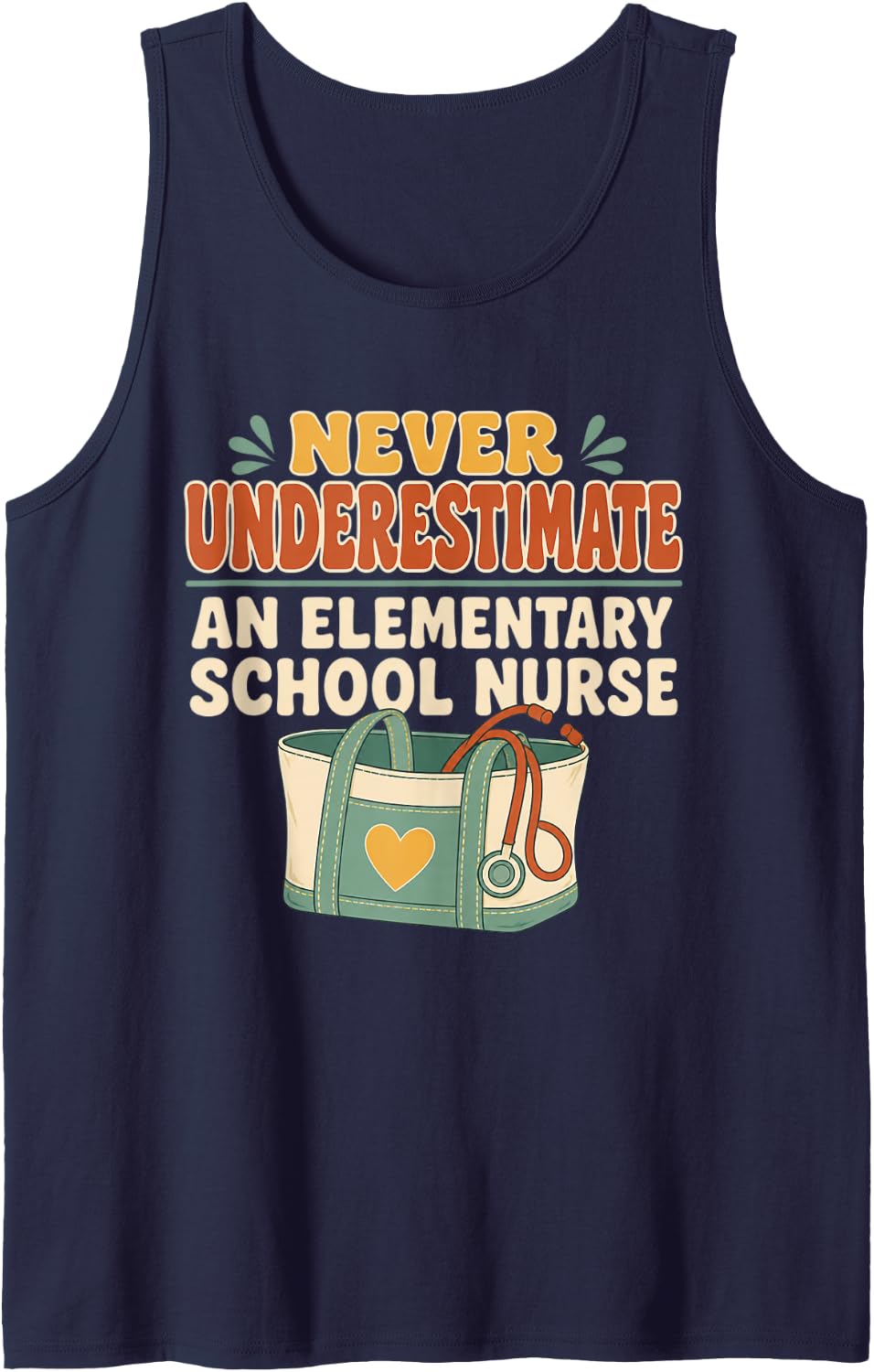 Never Underestimate an Elementary School Nurse Health Office Sleeveless Tank Top - Navy Blue