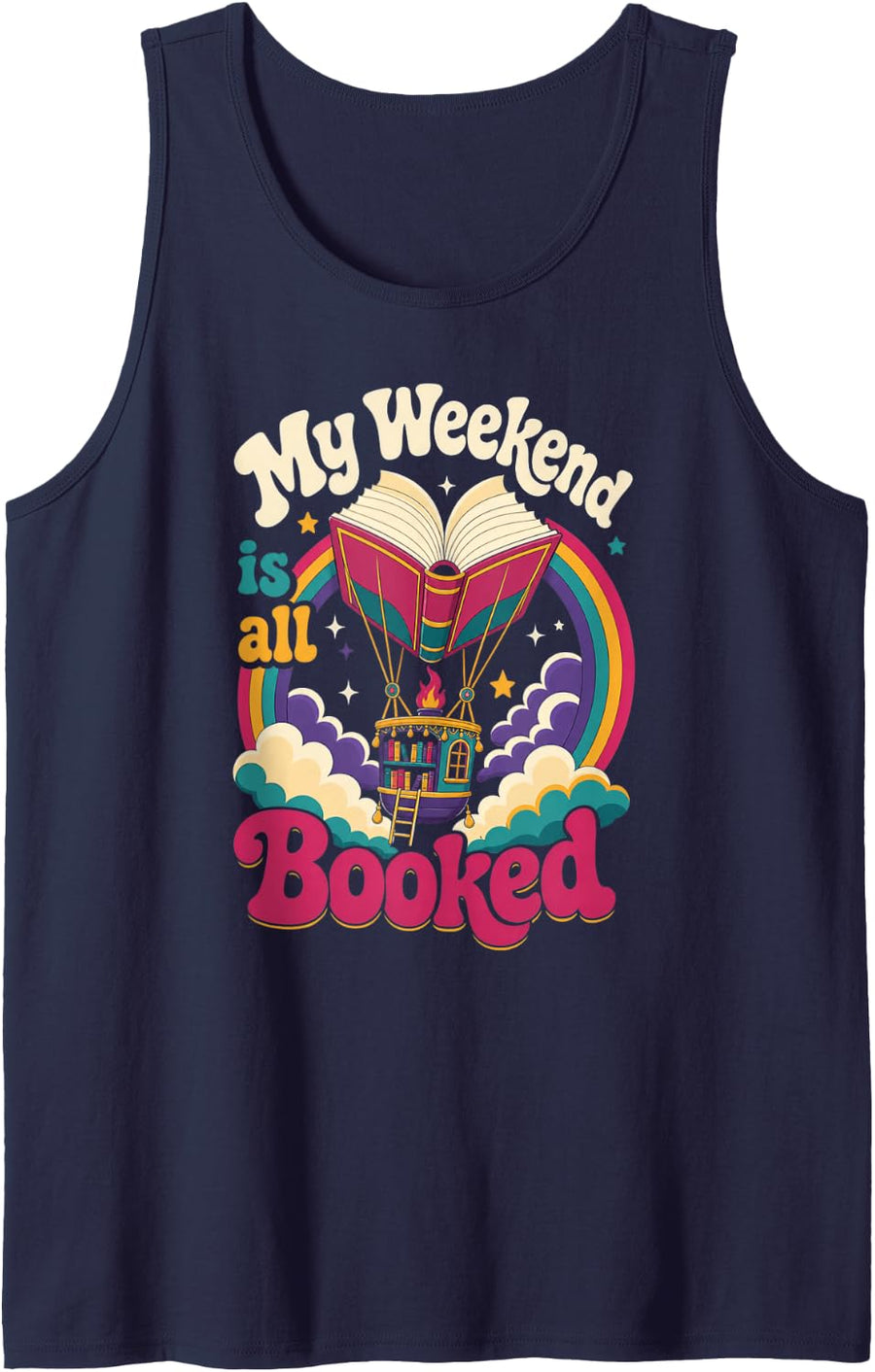 My Weekend is All Booked Reading Rainbow Sleeveless Tank Top - Navy Blue