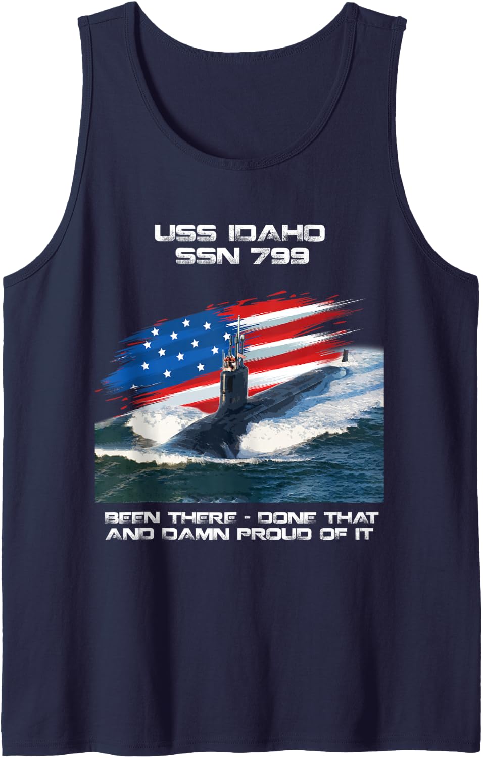 USS Idaho SSN-799 American Flag Submarine Veteran Xmas Sleeveless Tank Top - Navy Blue