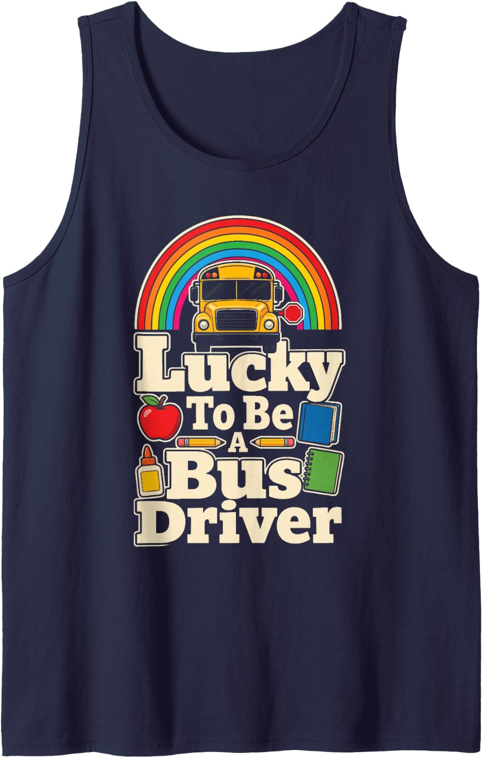 School Bus Driver Gift Lucky St Patricks Day Rainbow Sleeveless Tank Top - Navy Blue