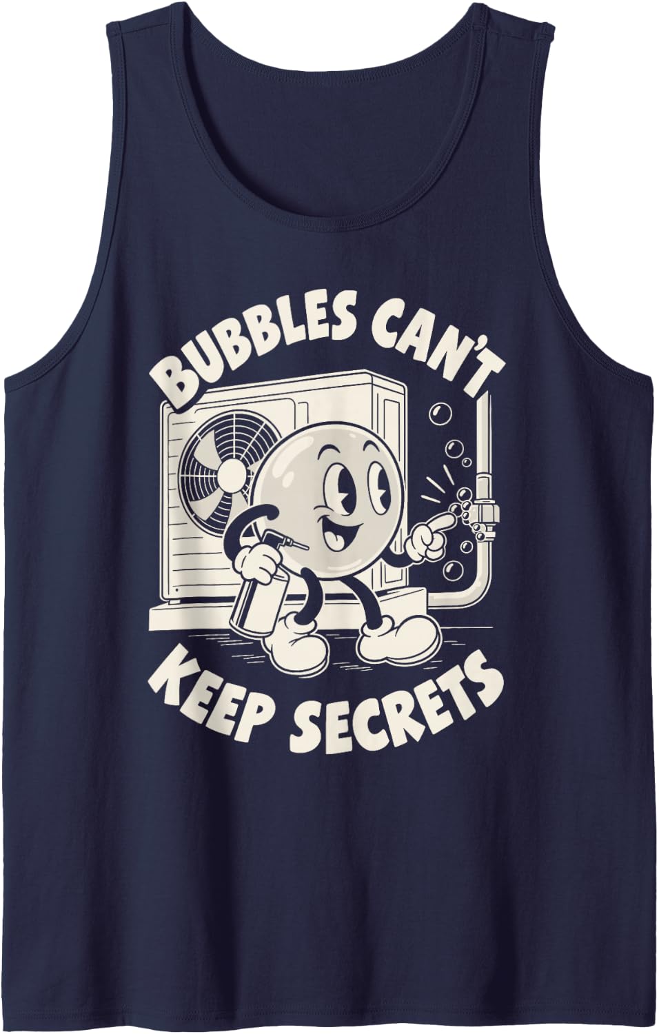Funny HVAC Tech HVAC Technician Leak Bubbles Sleeveless Tank Top - Navy Blue
