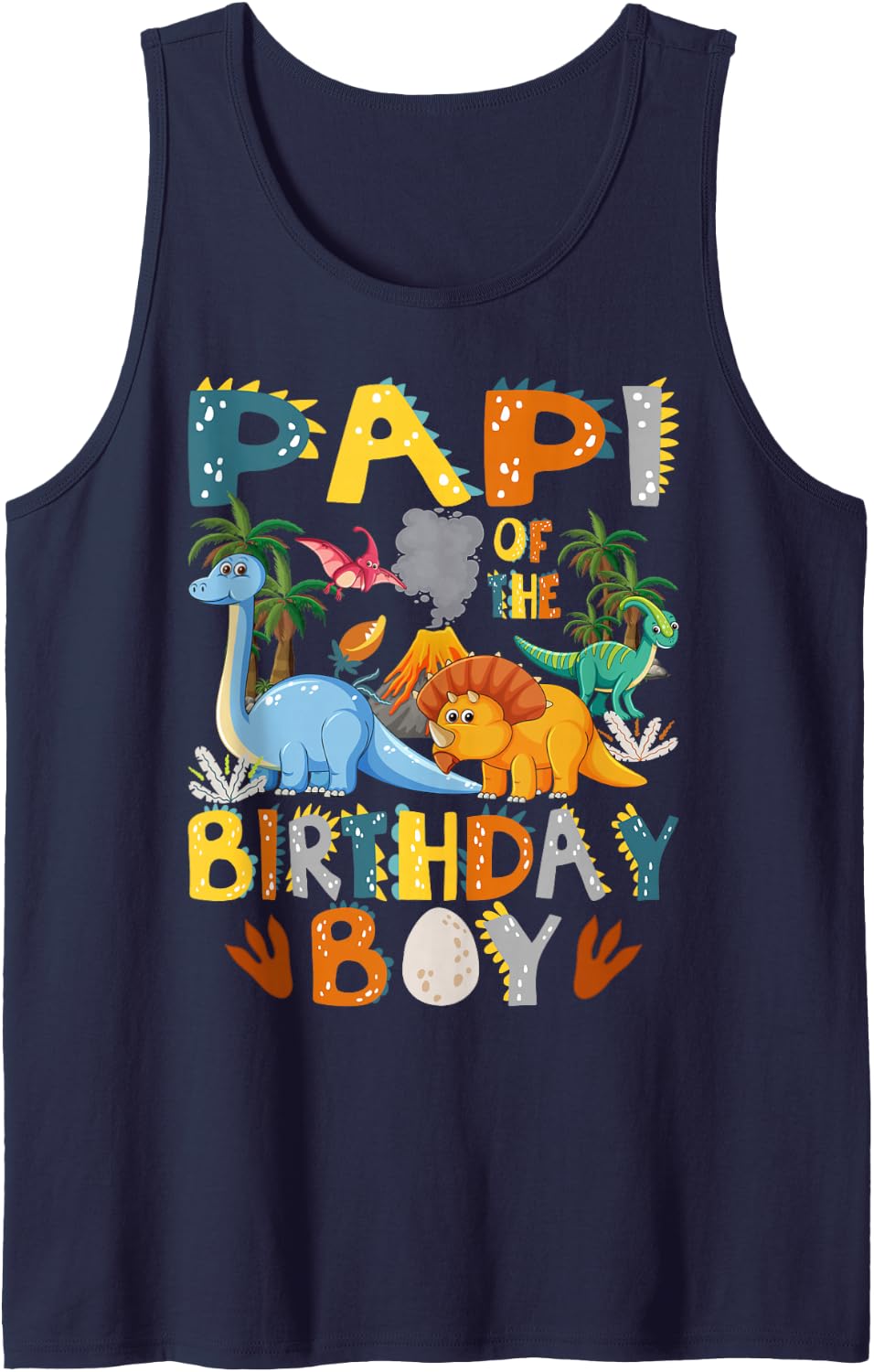Papi of The Birthday Boy T-Rex Dinosaur Bday Party Sleeveless Tank Top - Navy Blue