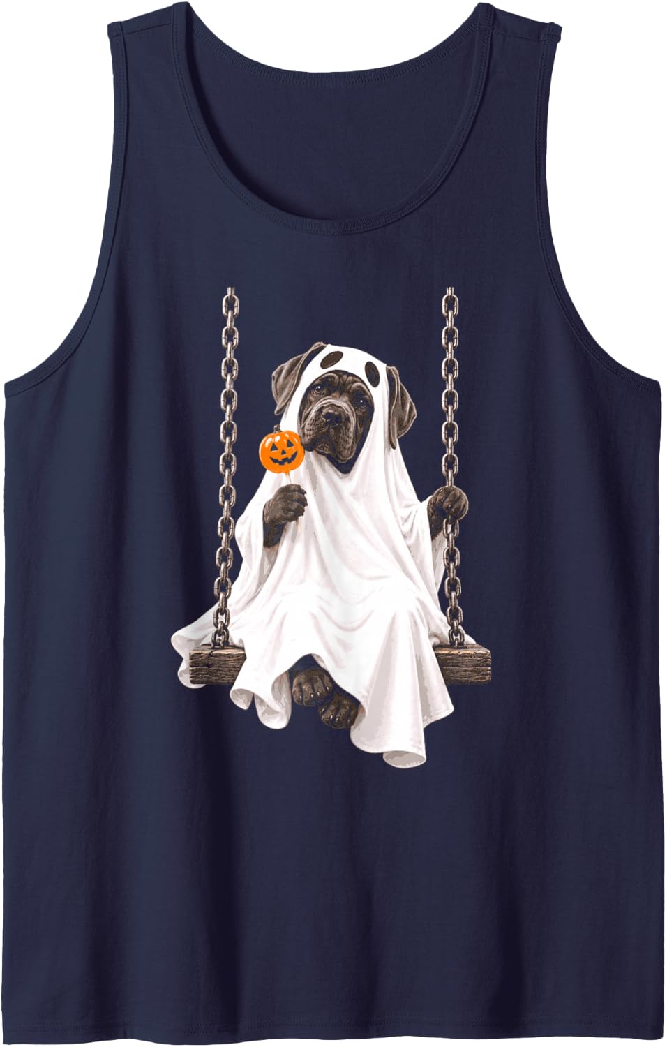 Halloween Mastiff Ghost Costume Swing Pumpkin Candy Sleeveless Tank Top - Navy Blue