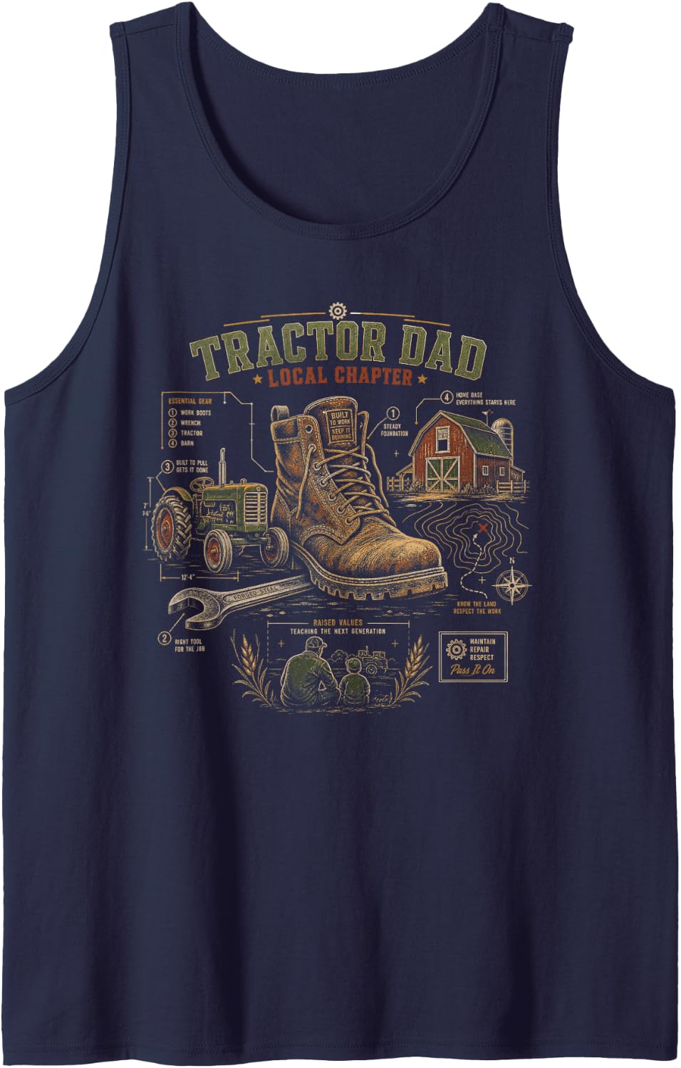 Men's Tractor Dad Local Chapter Farm Sleeveless Tank Top - Navy Blue