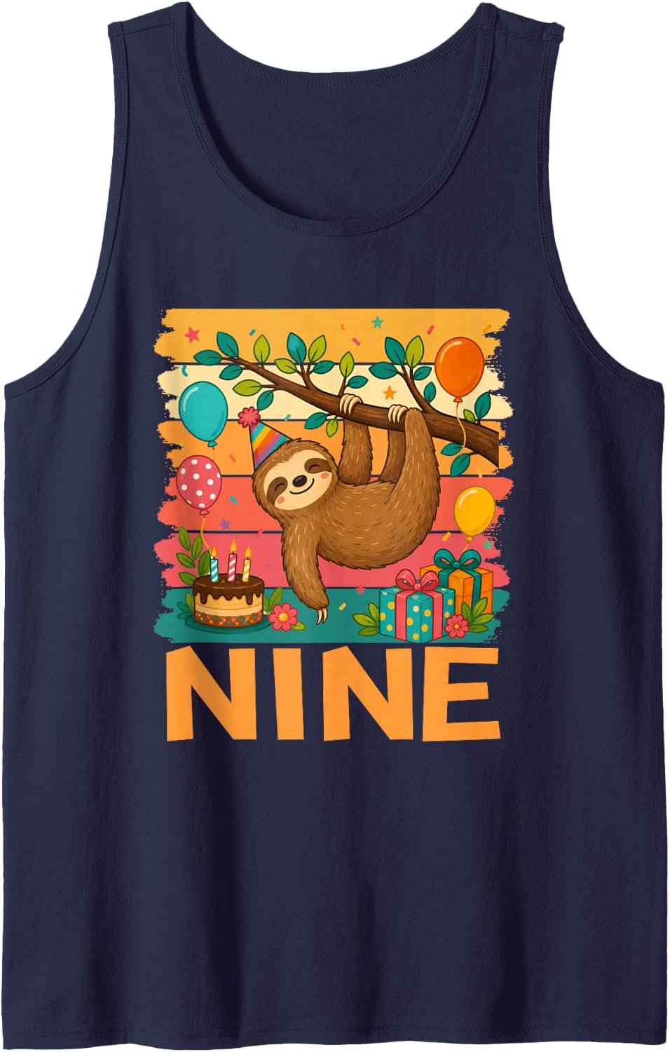 9th Birthday Sloth Lovers Themed 9 Year Old Birthday Tank Top - Navy Blue