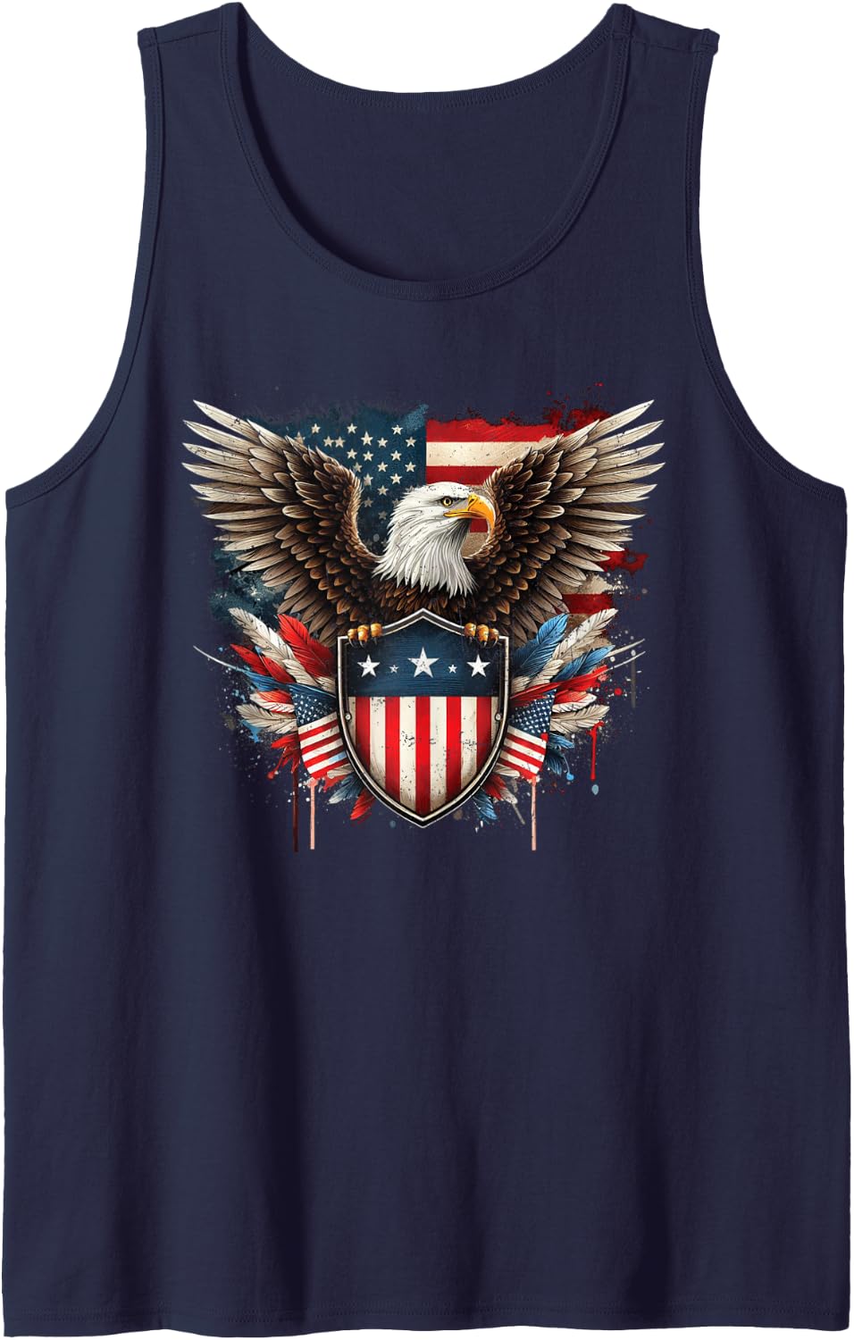 Bald Eagle American Flag 4th of July United States Vintage Sleeveless Tank Top - Navy Blue