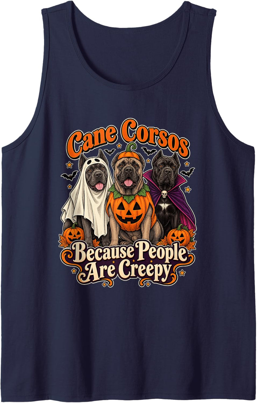 Cane Corsos Because People are Creepy Halloween Dog Sleeveless Tank Top - Navy Blue
