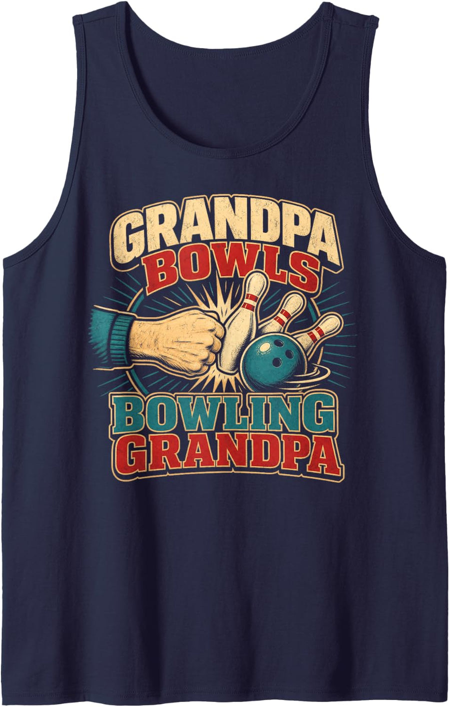 Grandpa Bowls Bowling Grandpa Bowler Sleeveless Tank Top - Navy Blue
