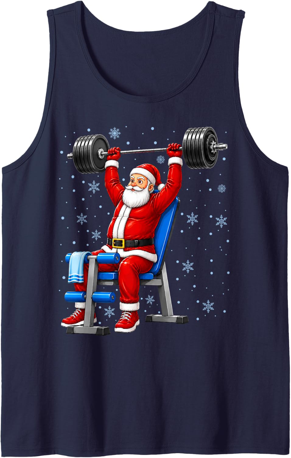 Fitness Santa Weightlifting Workout Gym Christmas Tank Top - Navy Blue