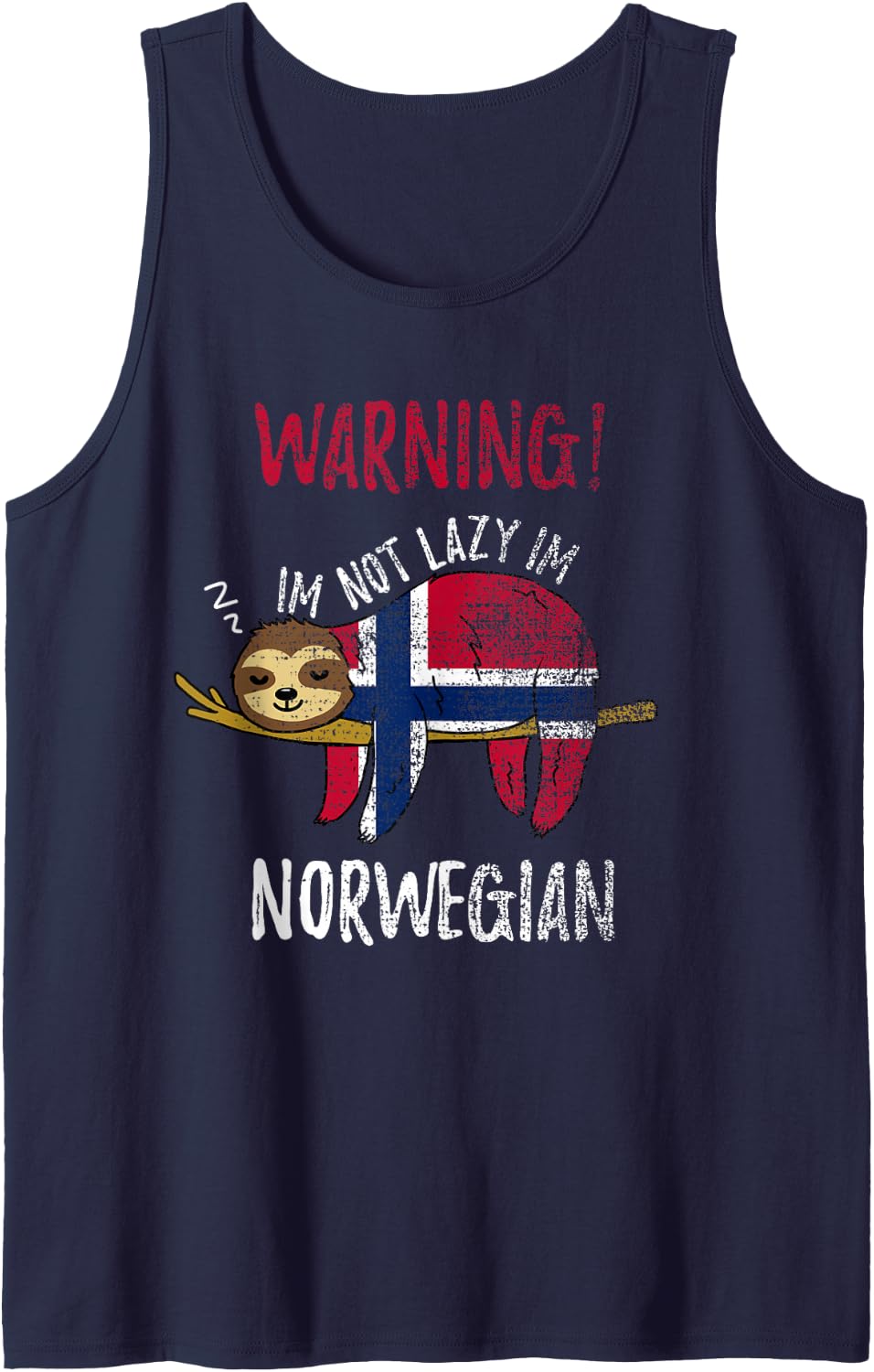 Norway Flag Sloth Im Not Lazy Im Norwegian Vintage Tank Top - Navy Blue