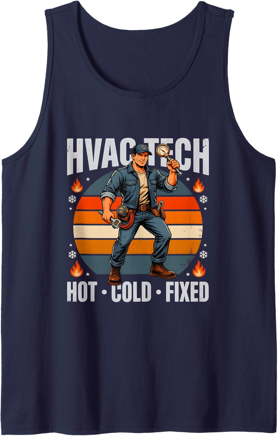 HVAC Tech Hot Cold Fixed Heating Cooling Sleeveless Tank Top - Navy Blue