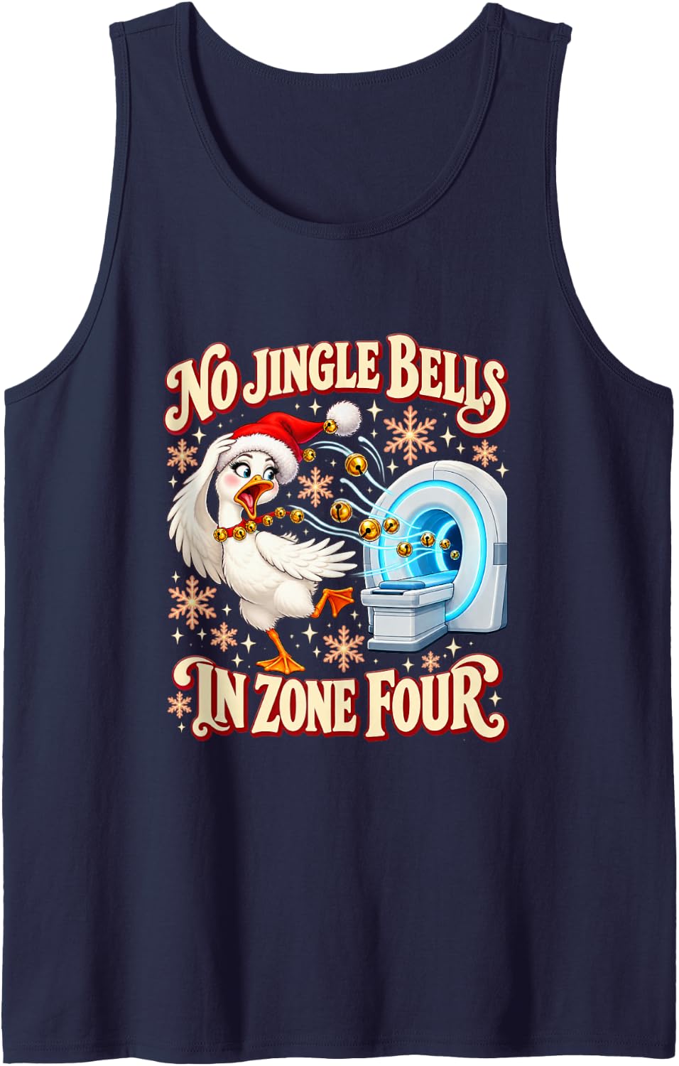 No Jingle Bells in Zone Four Funny MRI Tech Christmas Sleeveless Tank Top - Navy Blue