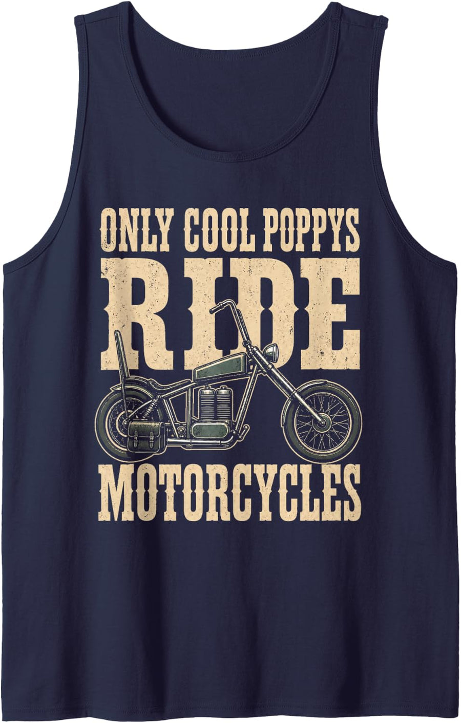 Biker Grandpa Only Cool Poppys Ride Motorcycles Chopper Sleeveless Tank Top - Navy Blue
