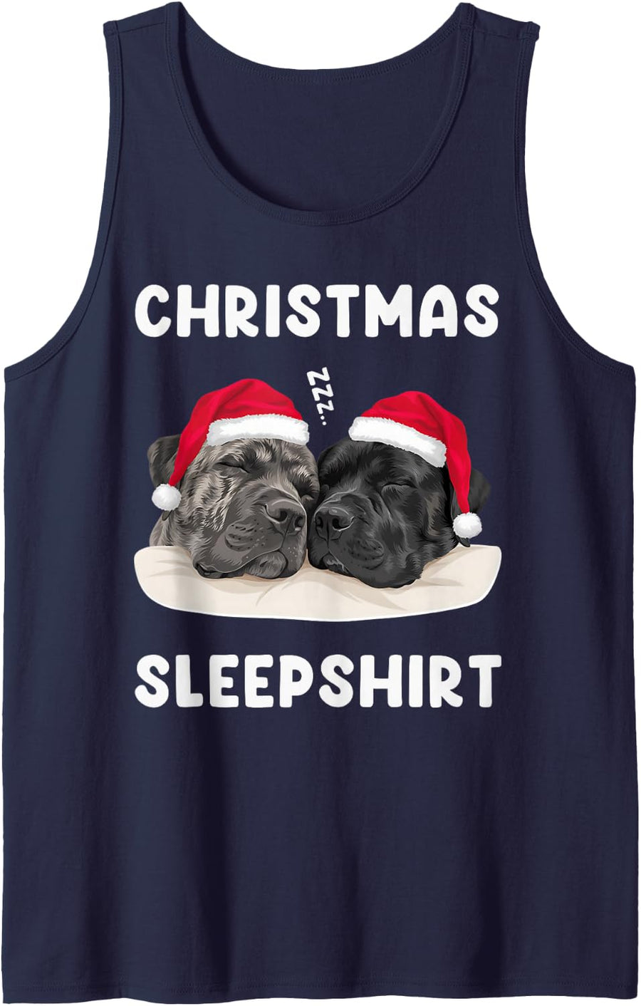 Funny Cane Corso Christmas Sleepshirt Pajamas Sleepy Dogs Sleeveless Tank Top - Navy Blue