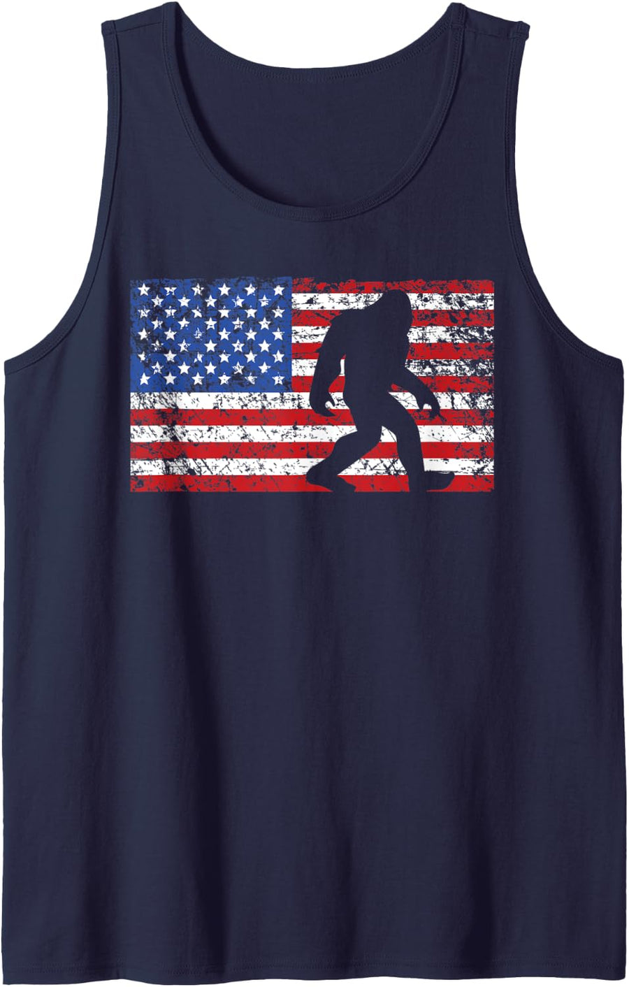 American Flag Bigfoot Shirt Funny 4th of July Sasquatch Tank Top - Navy Blue