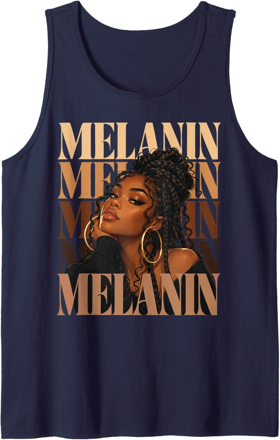 Melanin African American Black Women Black Pride Afro Girl Sleeveless Tank Top - Navy Blue