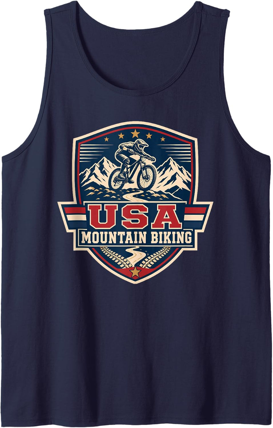 USA Mountain Biking Downhill Rider MTB Emblem Tank Top - Navy Blue
