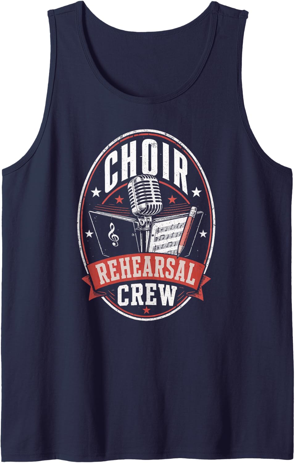 Choir Rehearsal Crew Vintage Microphone Music Tank Top - Navy Blue