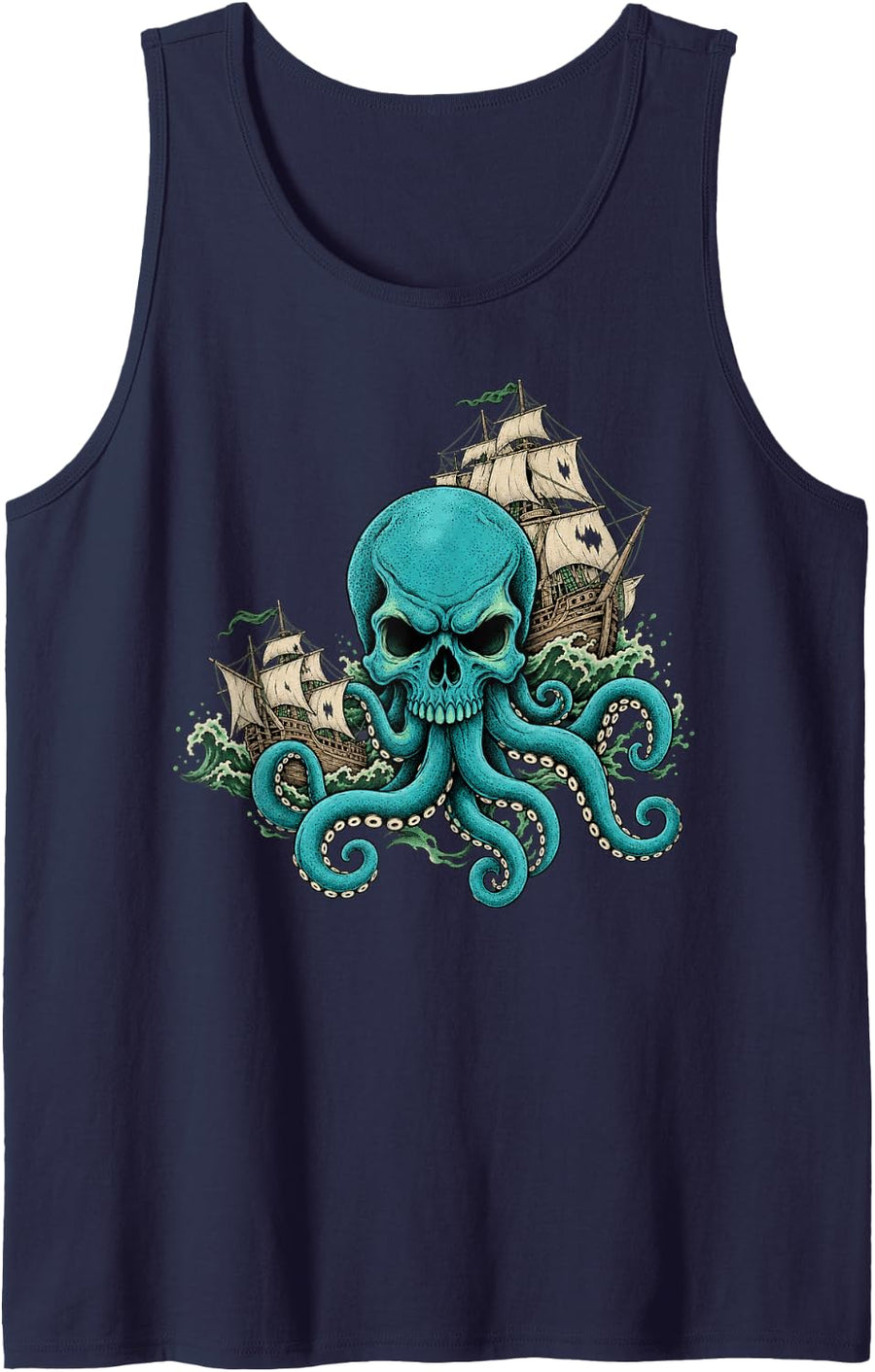 Kraken Skull Pirate Octopus Nautical Sea Monster Sleeveless Tank Top - Navy Blue