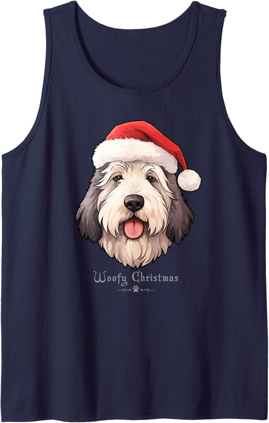 Old English Sheepdog Funny Woofy Christmas Simple Design Sleeveless Tank Top - Navy Blue