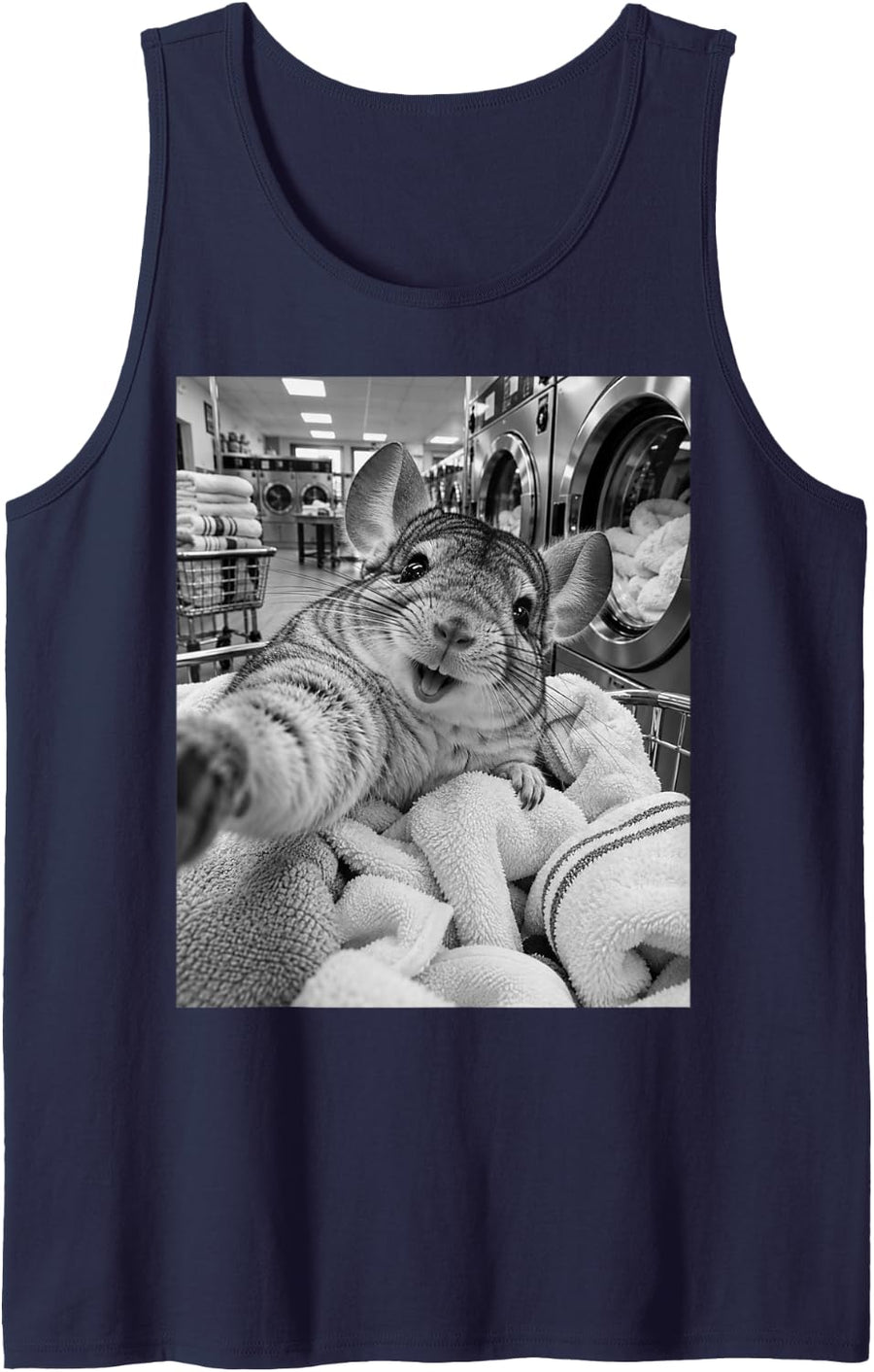 Funny Chinchilla Doing Laundry Selfie Meme Pet Rodent Parent Sleeveless Tank Top - Navy Blue