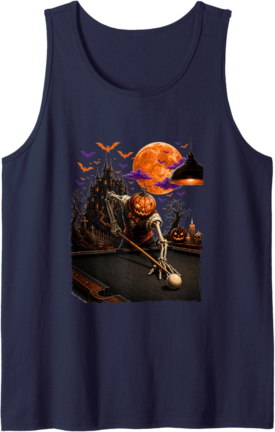 Billiard Player Costume Halloween Horror Skeleton Lover Tank Top - Navy Blue