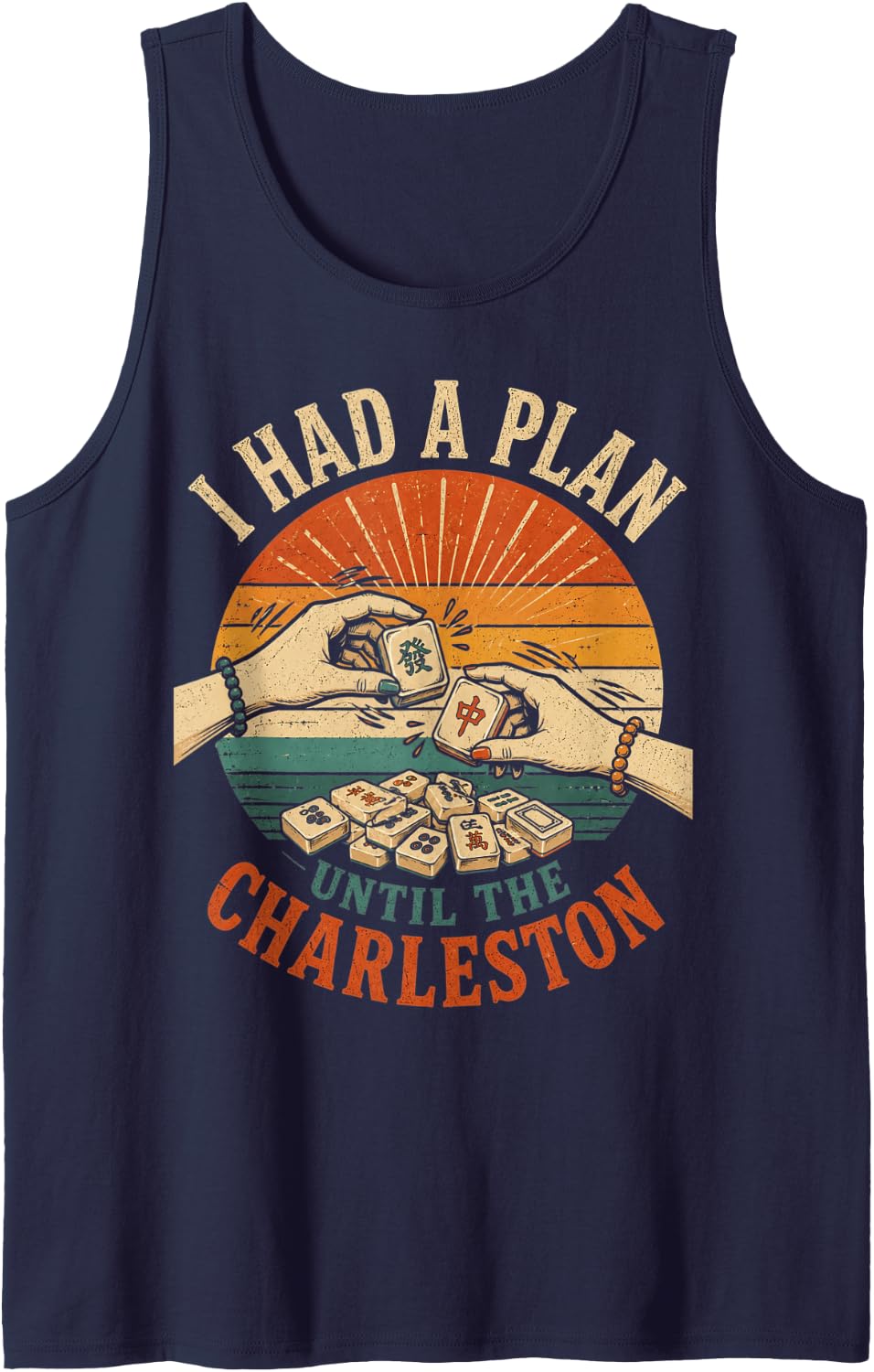 Mahjong I Had A Plan Until The Charleston Funny Game Night Tank Top - Navy Blue