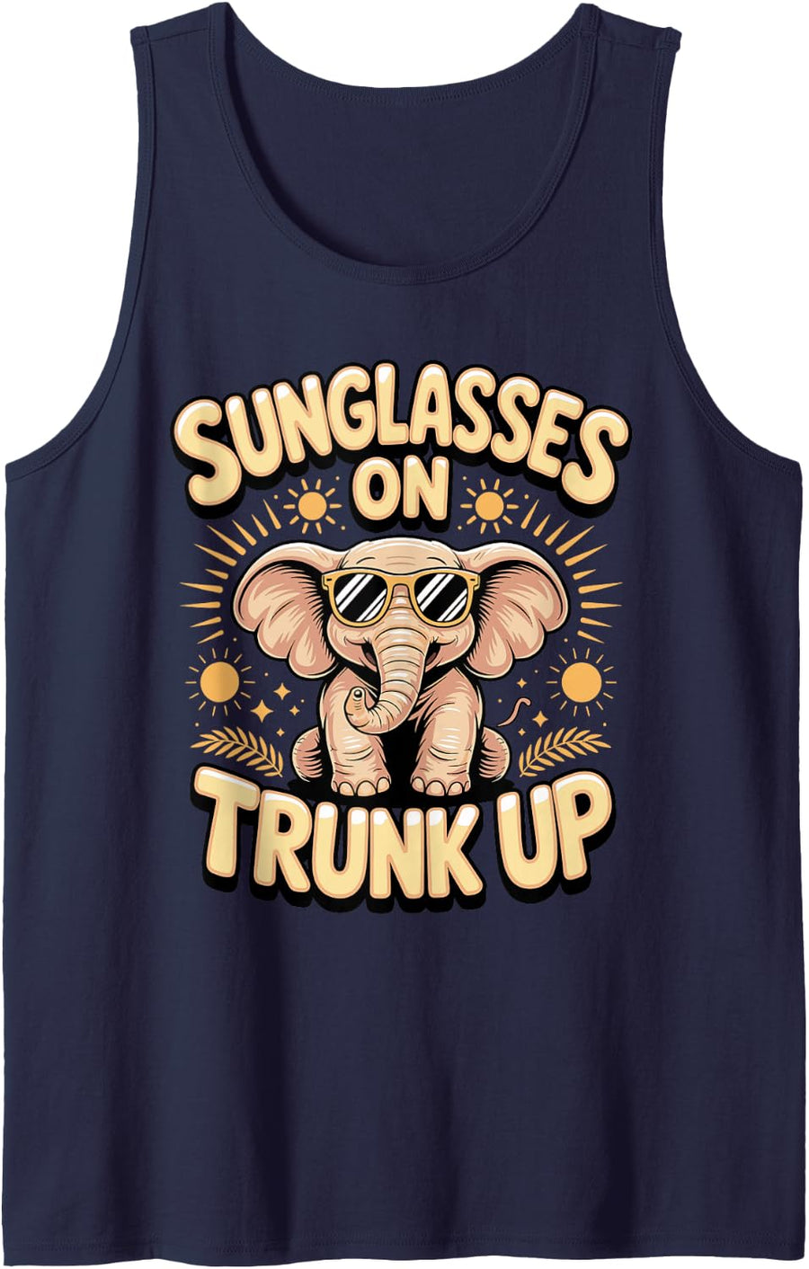 Sunglasses On Trunk Up Elephant Lover Wildlife Safari Sleeveless Tank Top - Navy Blue