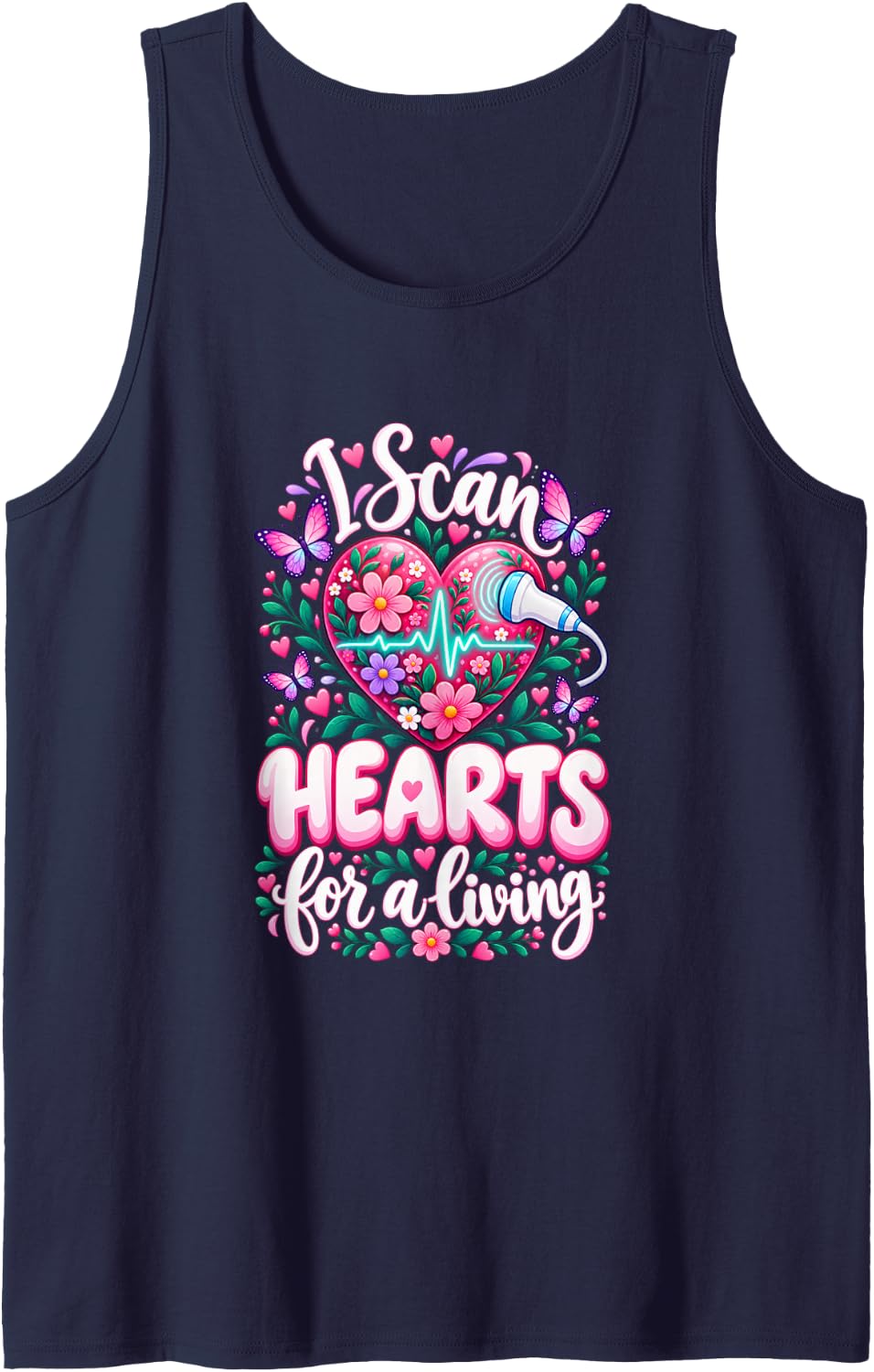 I Scan Hearts for A Living Cardiac Sonographer Echo Tech Sleeveless Tank Top - Navy Blue