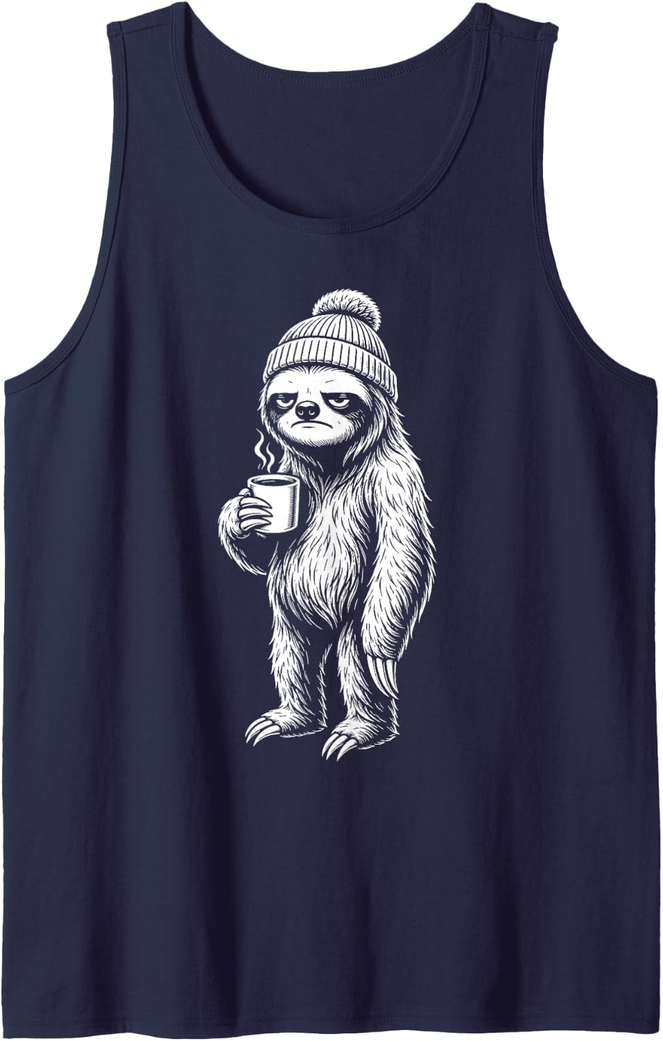 Grumpy Sloth Drinking Coffee Funny Sloth Lover Coffee Tank Top - Navy Blue