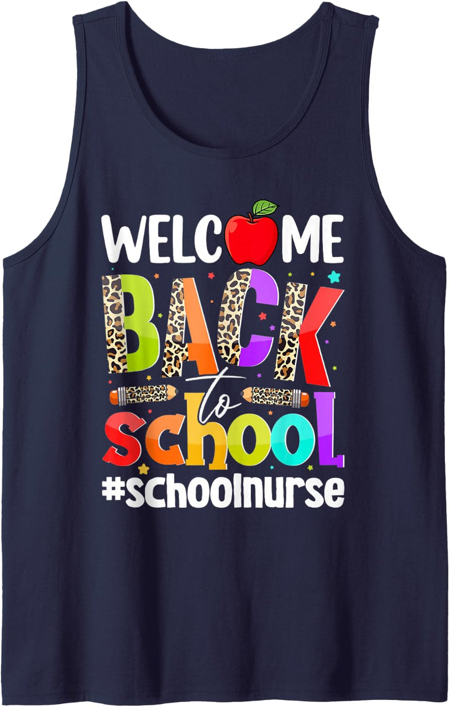 Welcome Back to School Nurse First Day of School Leopard Sleeveless Tank Top - Navy Blue