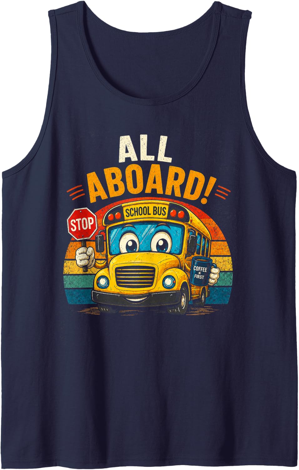 Back to School All Aboard School Bus Driver Sleeveless Tank Top - Navy Blue