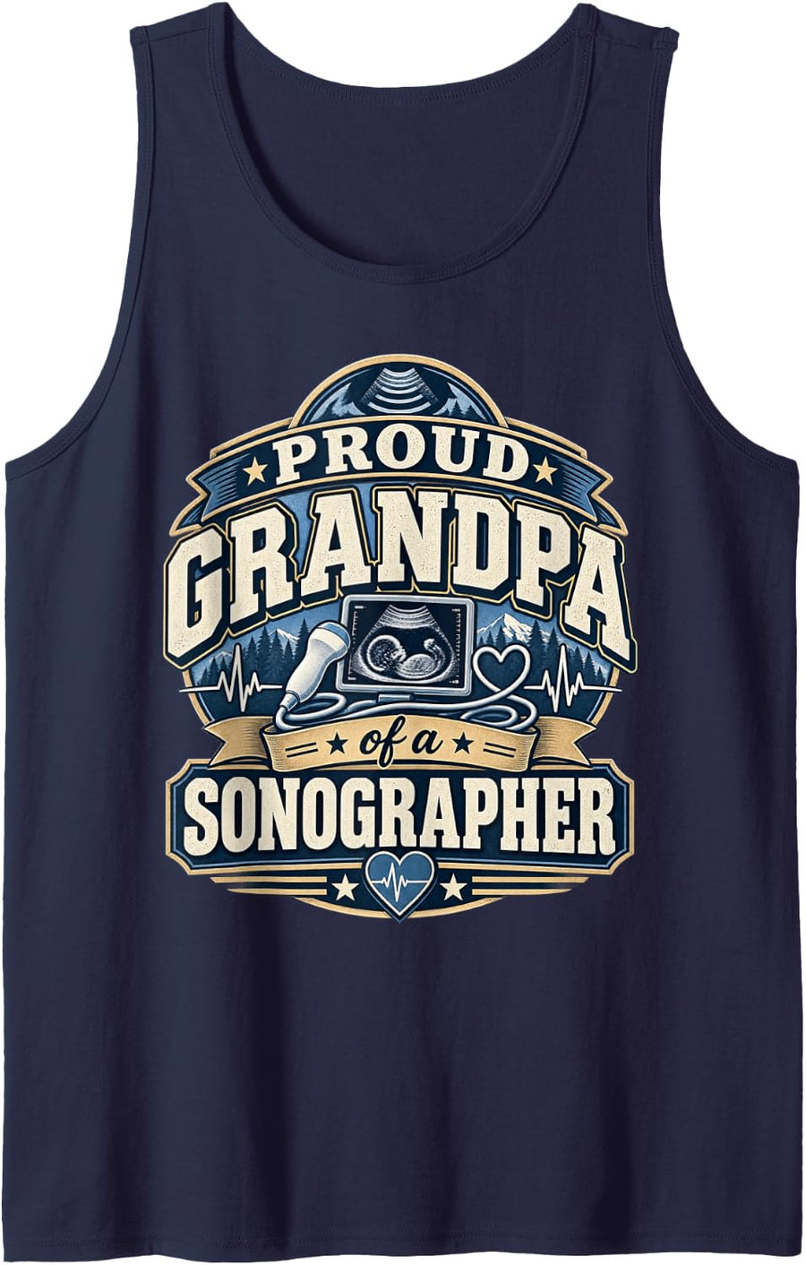 Proud Grandpa of A Sonographer Ultrasound Tech Grandfather Sleeveless Tank Top - Navy Blue