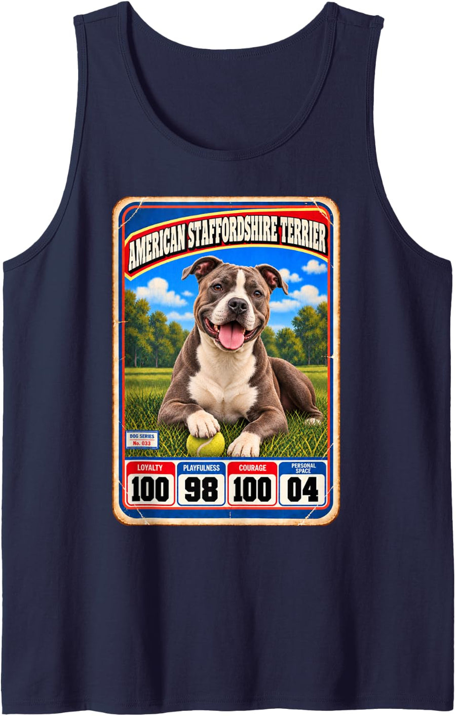 American Staffordshire Terrier Vintage Sports Trading Card Sleeveless Tank Top - Navy Blue
