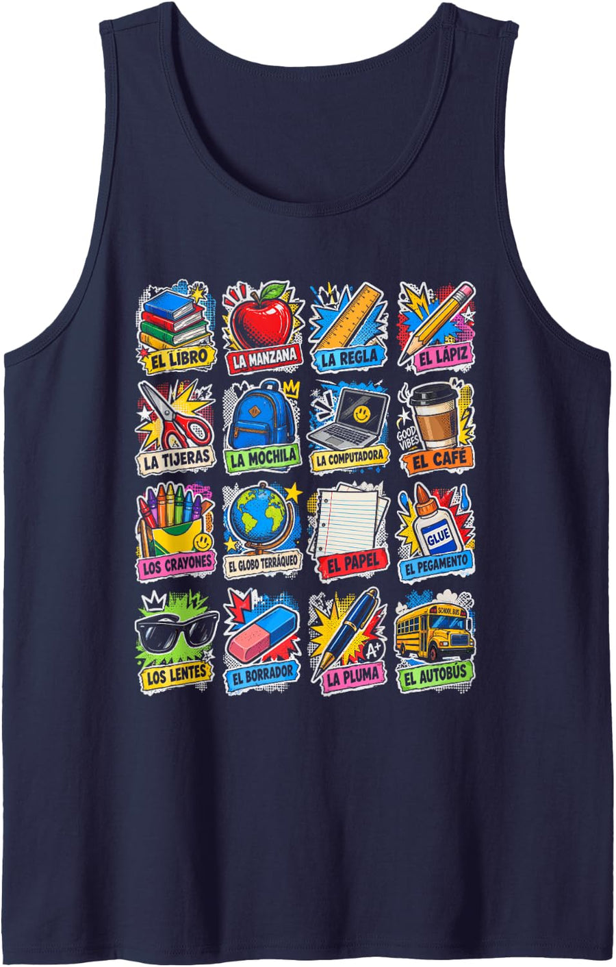 Colorful Spanish School Sleeveless Tank Top - Navy Blue