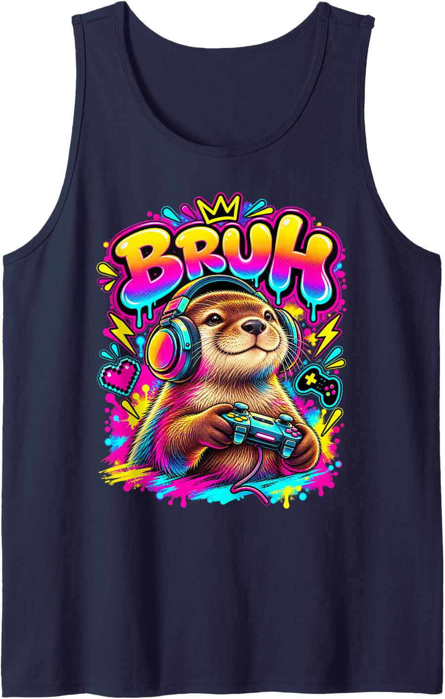 Bruh Otterly Funny Video Games Boys Animal Lover Sleeveless Tank Top - Navy Blue