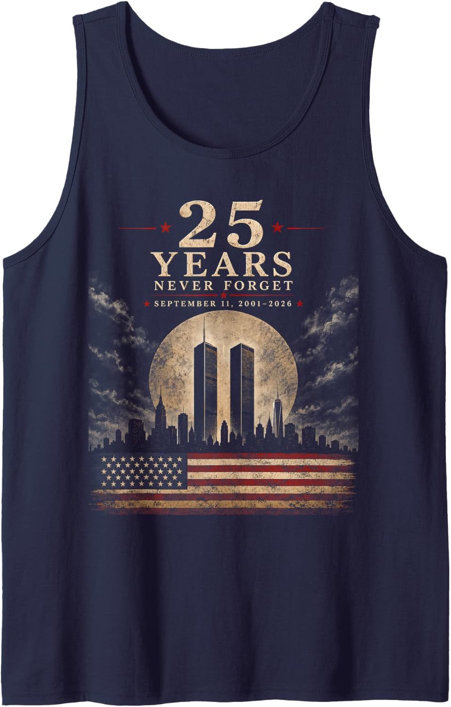 25th Anniversary September 11 2001 Memorial Day Sleeveless Tank Top - Navy Blue