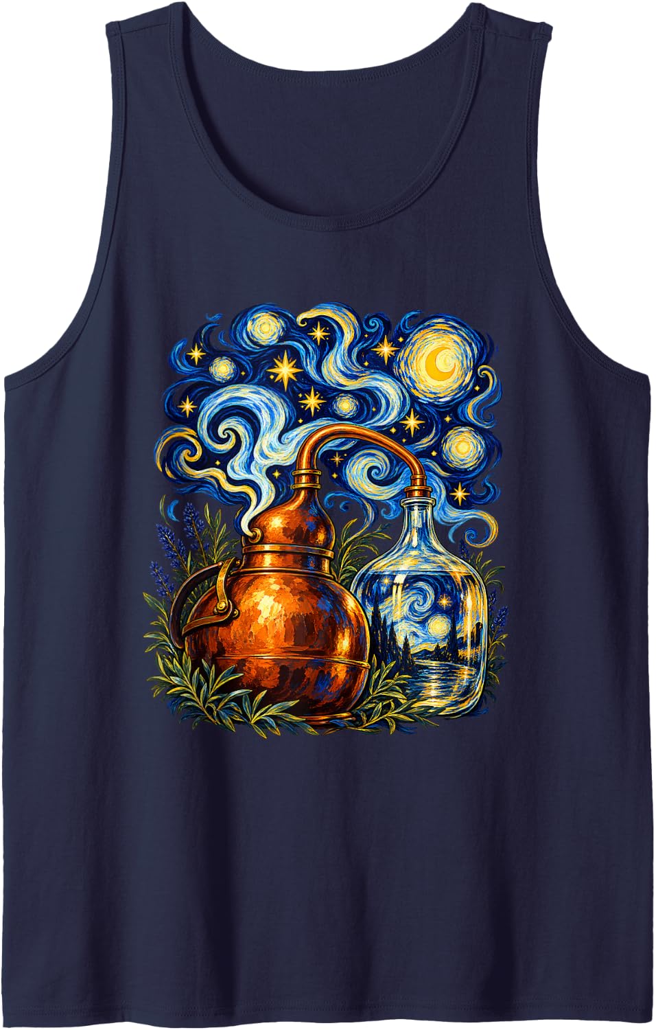 Starry Night Van Gogh Home Brewing Copper Kettle Beer Maker Sleeveless Tank Top - Navy Blue