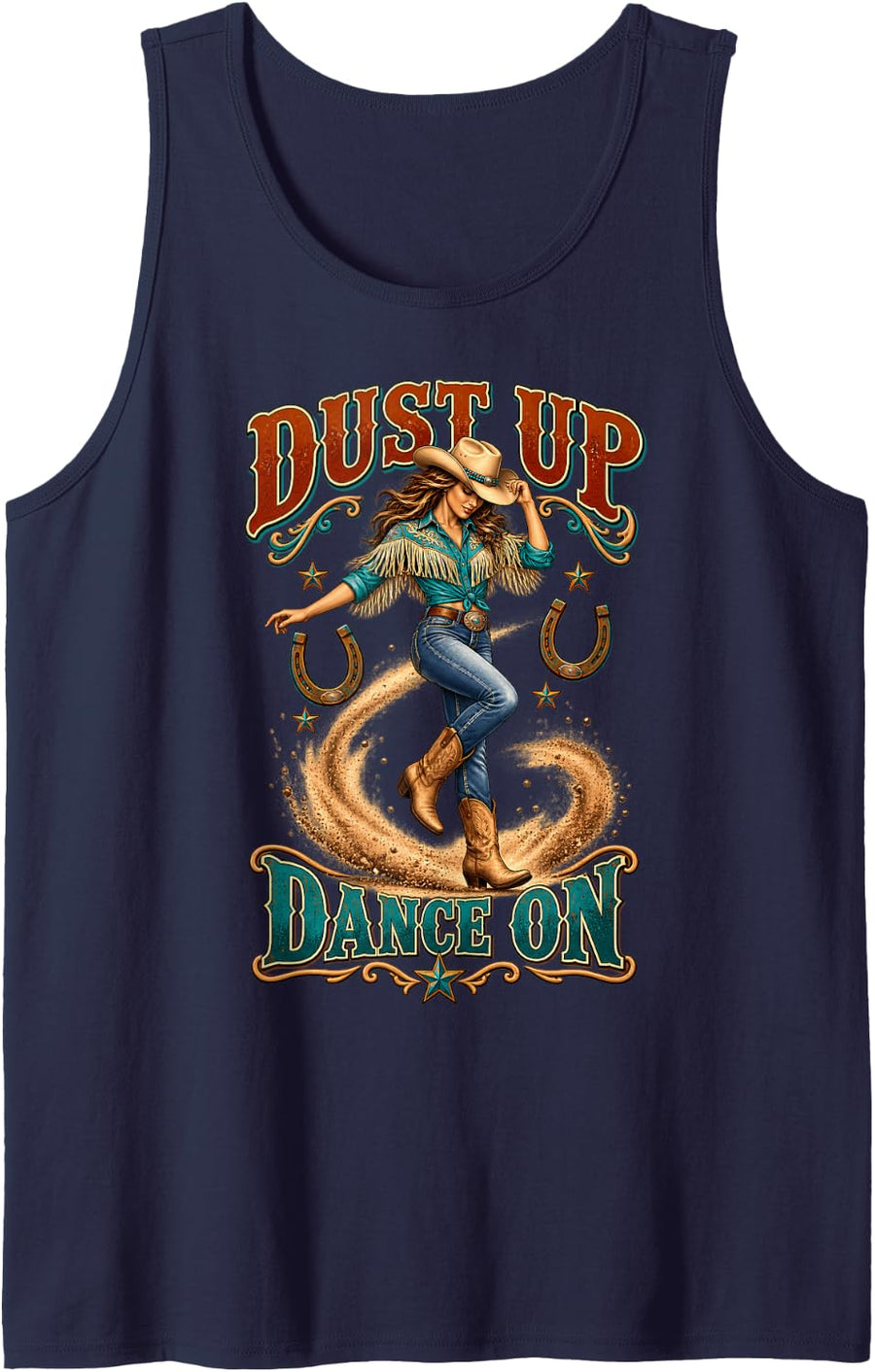 Dust Up Dance On Country Line Dance Cowgirl Sleeveless Tank Top - Navy Blue