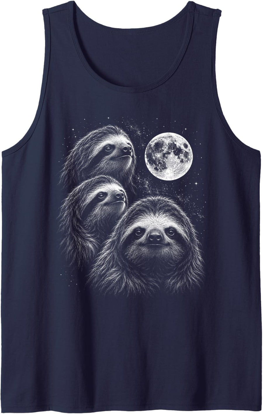Three Sloths Howling Full Moon Funny Lazy Animal Meme Sleeveless Tank Top - Navy Blue