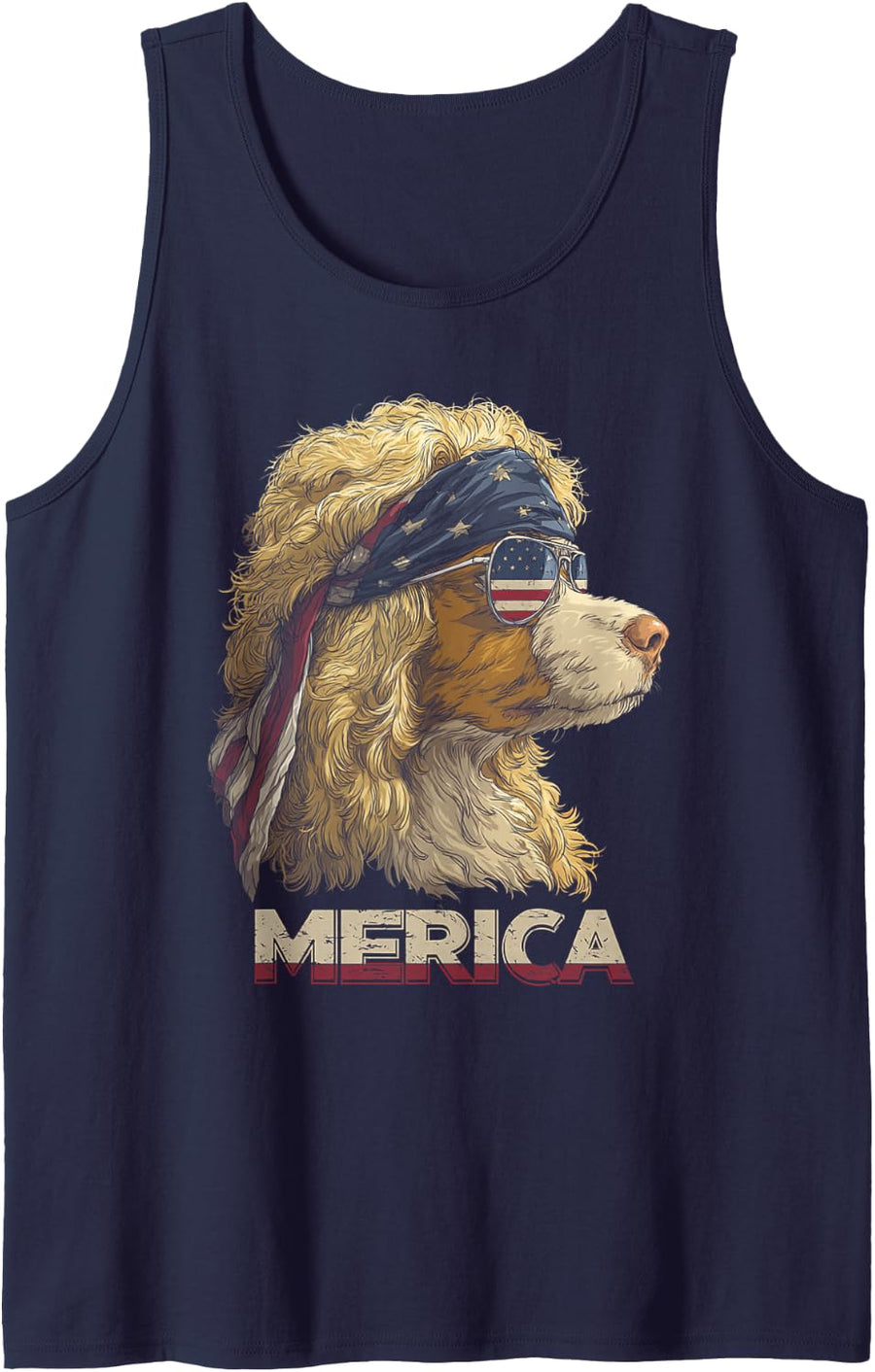 Australian Shepherd Dog - 4th of July American Flag Funny Tank Top - Navy Blue